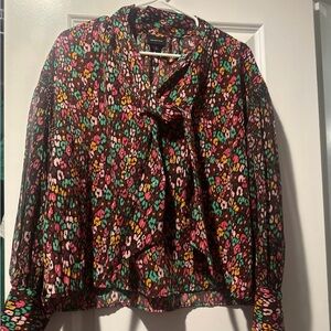 Who What Wear Multicolor Floral Blouse with front tie